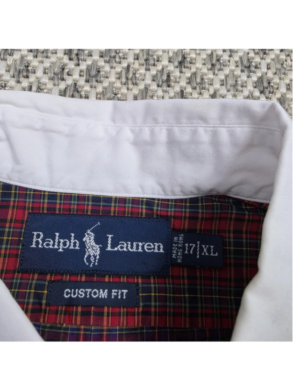 Vintage Ralph Lauren Shirt Men’s XL Made in Hong Kong Plaid White Collar 90s